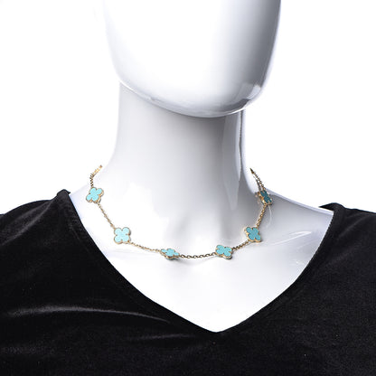 Van Cleef & Arpels 18K Yellow Gold Turquoise 10 Motifs Vintage Alhambra Necklace 2 of 15