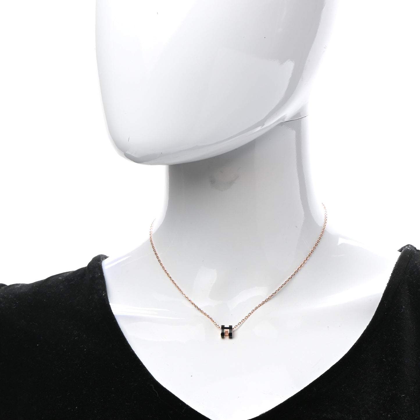 Lacquered Rose Gold Mini Pop H Pendant Necklace Black