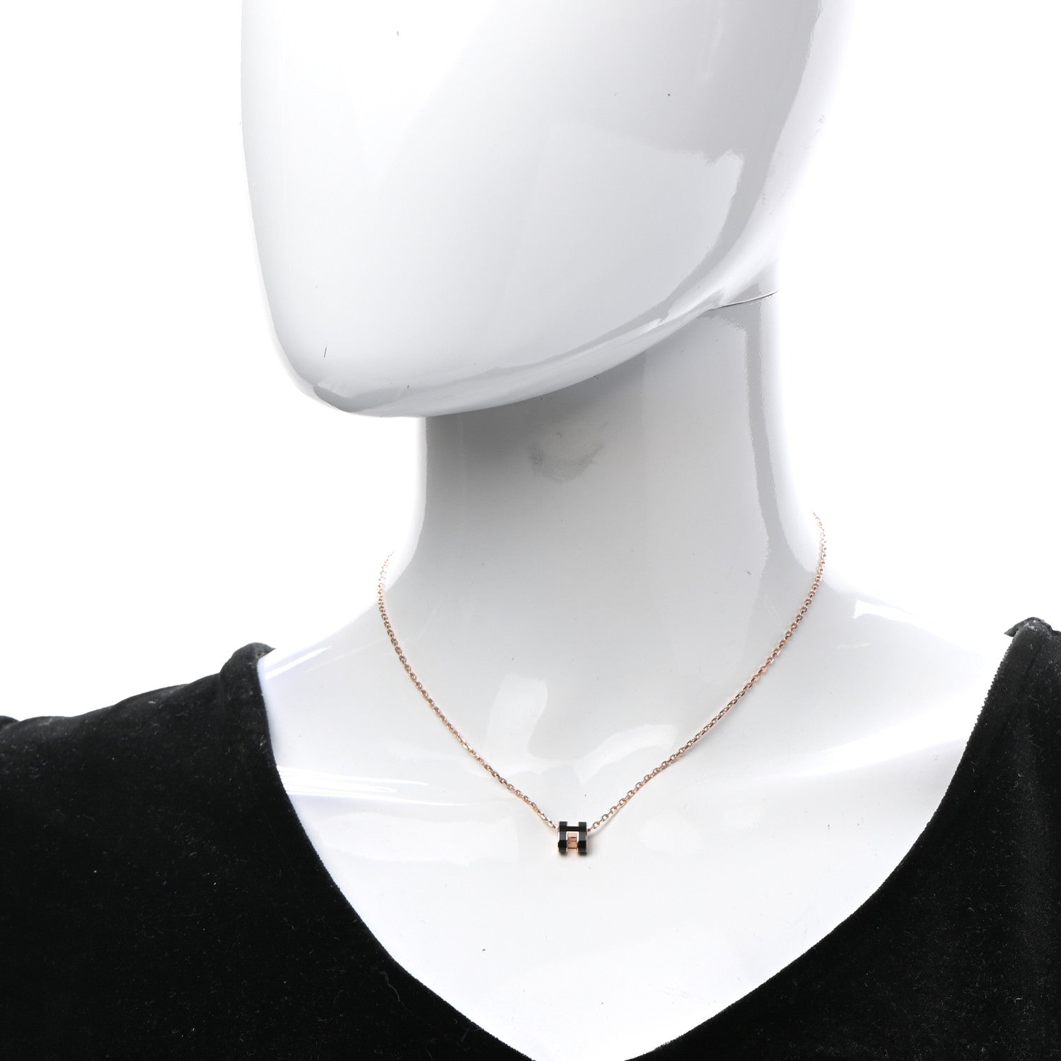 Hermes Lacquered Rose Gold Mini Pop H Pendant Necklace Black 3 of 7