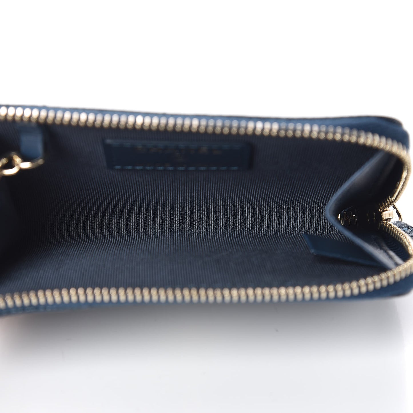 Iridescent Caviar Quilted Zipped Key Holder Case Dark Blue