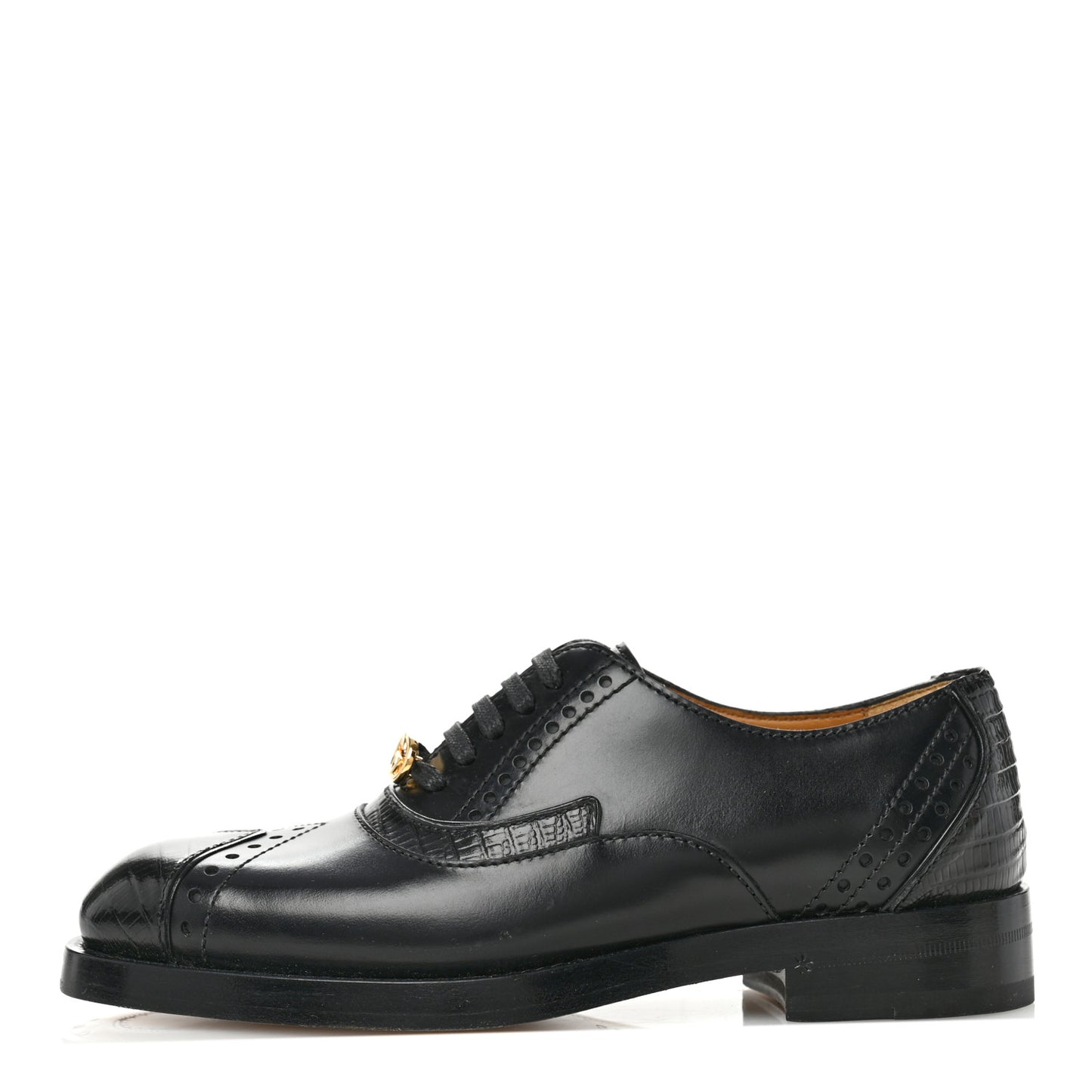 Glossy Calfskin Tejus Womens Lace Up Loafers 35.5 Black