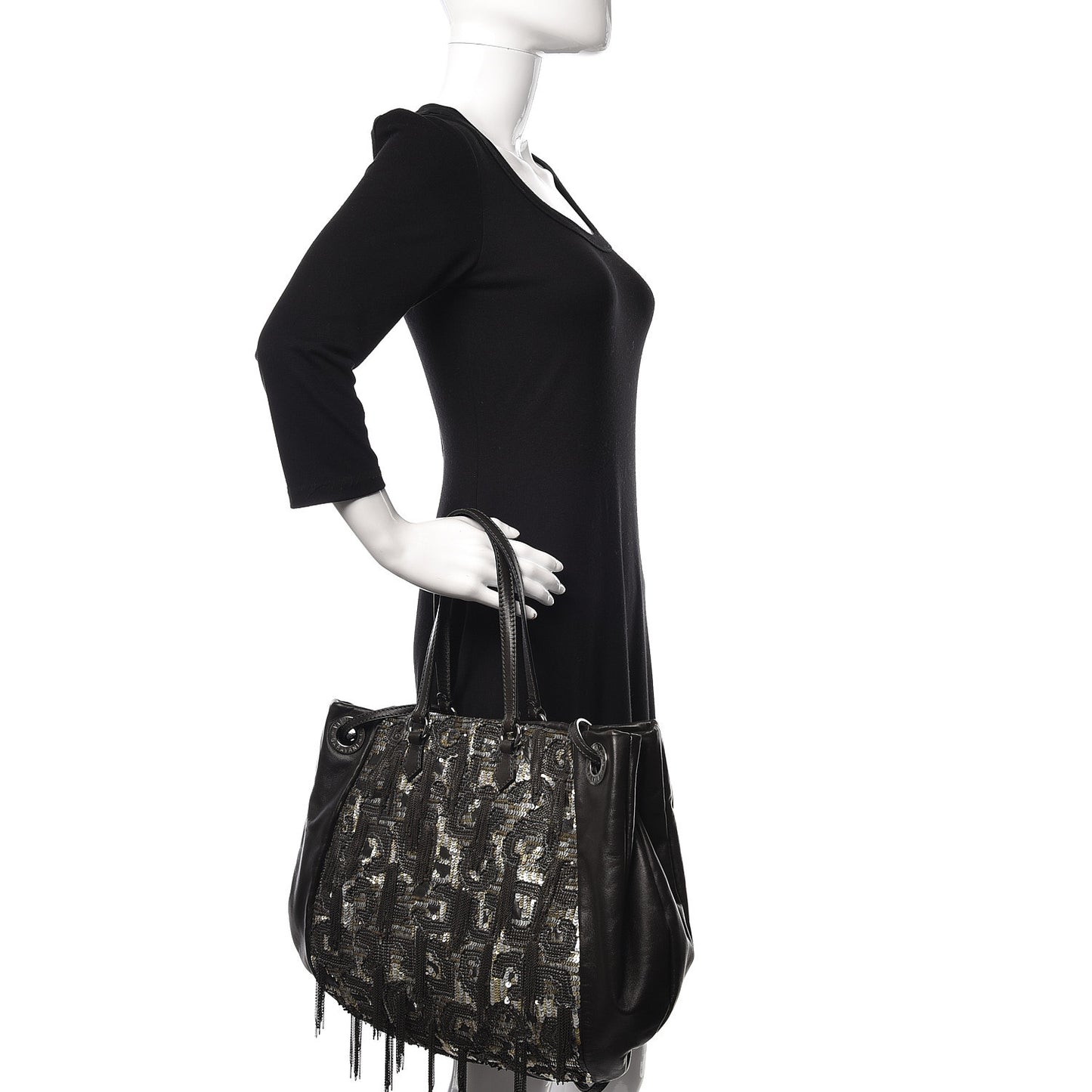 Nappa Sequin Chain Glam Tote Dark Grey