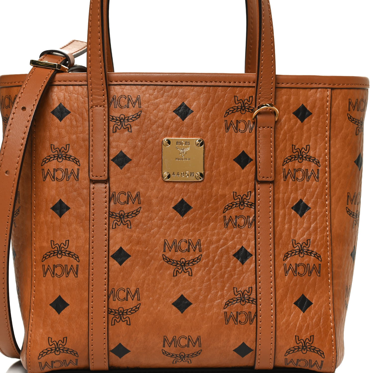 MCM Visetos Mini Toni Shopper Tote Cognac 8 of 14