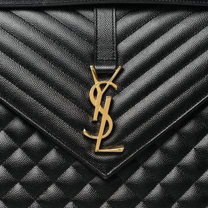 Saint Laurent Grain De Poudre Textured Mixed Matelasse Large Triquilt Monogram Satchel Black 8 of 10