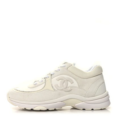 Chanel Suede Calfskin Fabric CC Sneakers 36 White 1 of 10