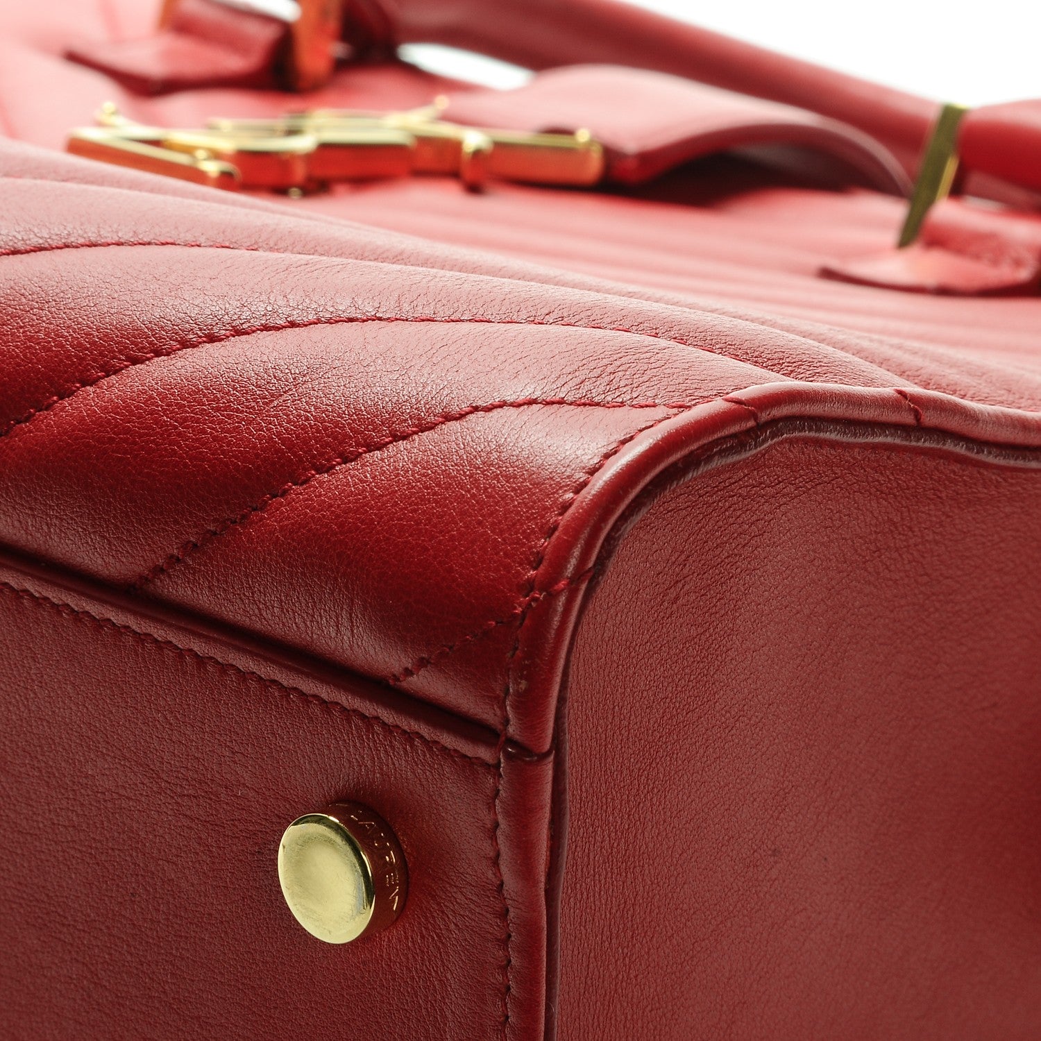 Saint Laurent Calfskin Matelasse Chevron Small Monogram Cabas Lipstick Red 12 of 15