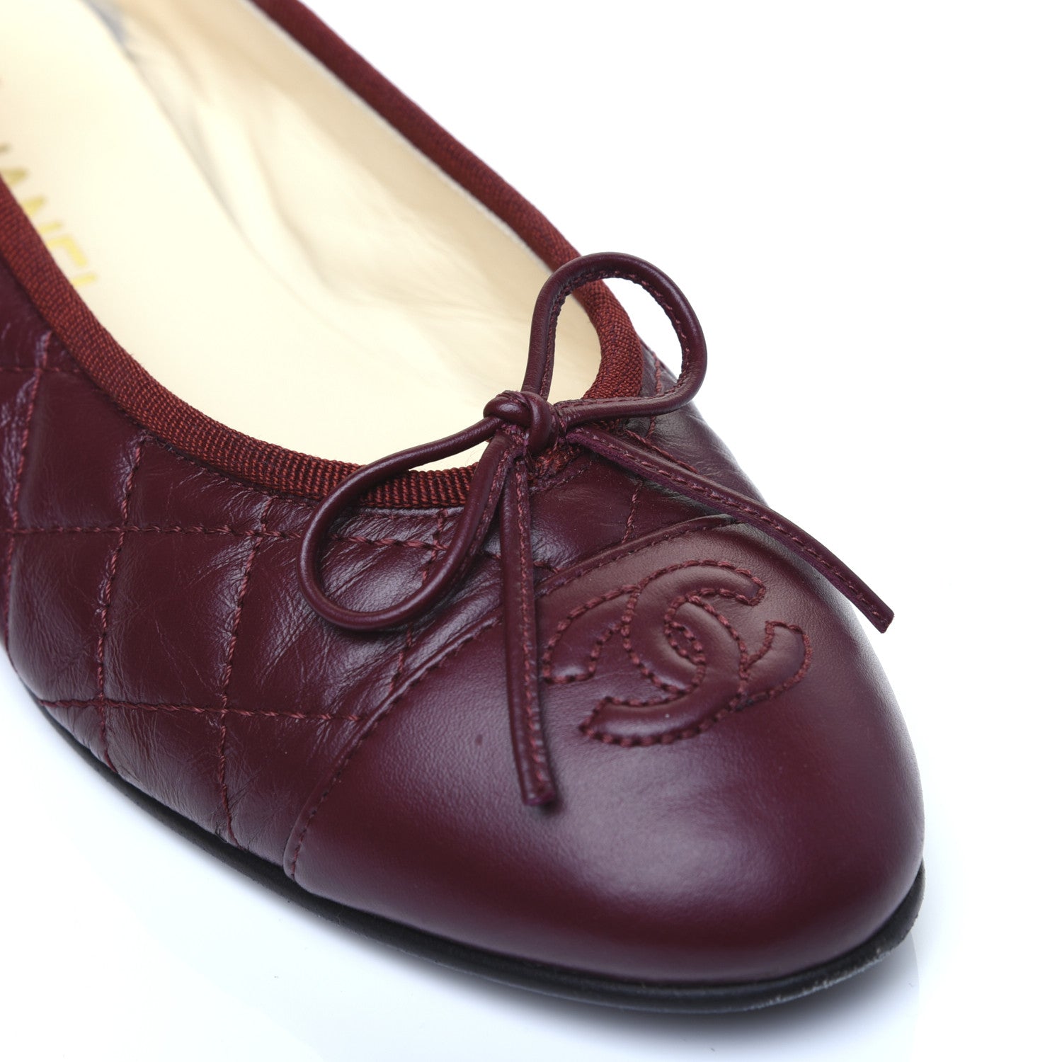 Chanel Tumbled Calfskin Quilted Cap Toe Ballerina Flats 37 Burgundy 13 of 14
