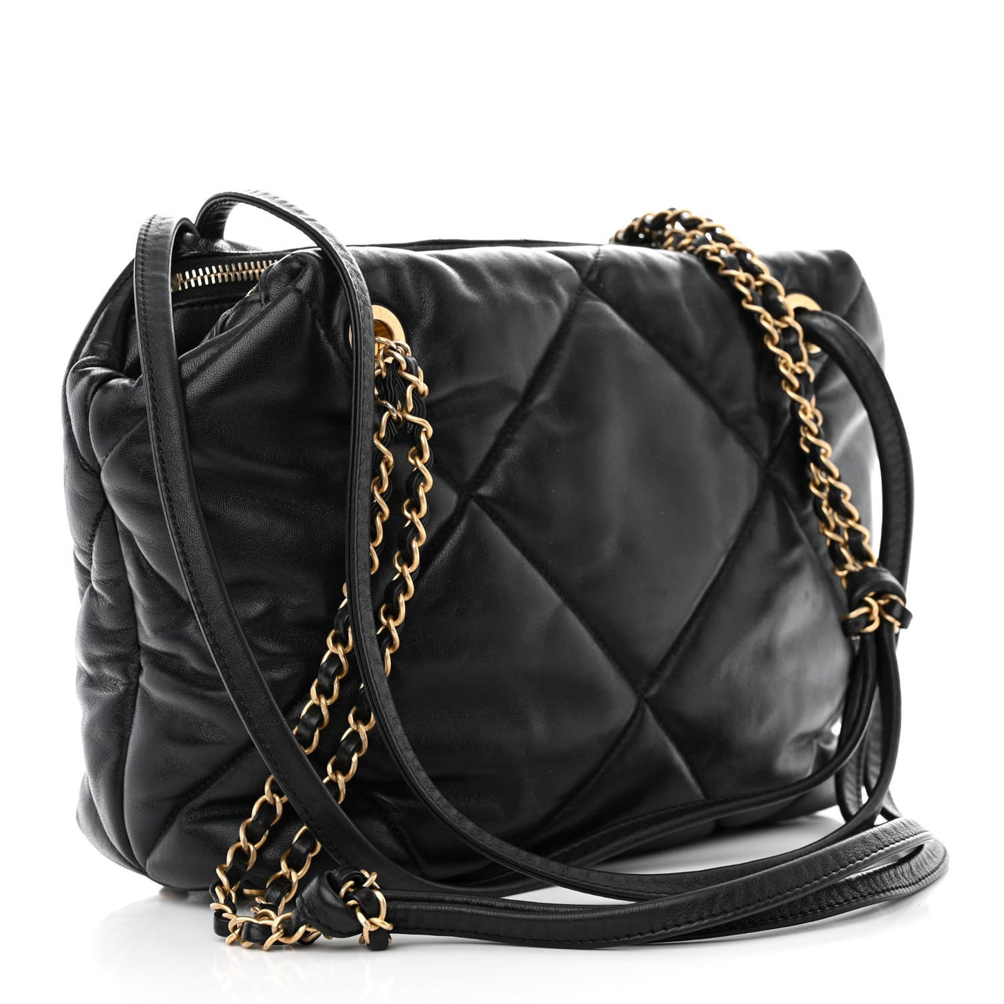 Lambskin Quilted Medium Bowling Bag Black