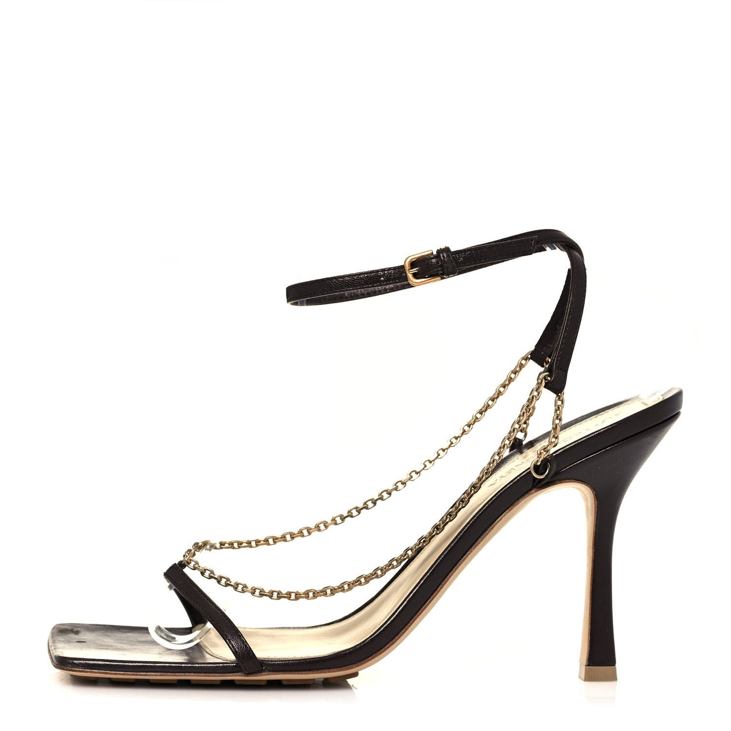 Lambskin Stretch Chain Strap 90mm Sandals 40 Ebony