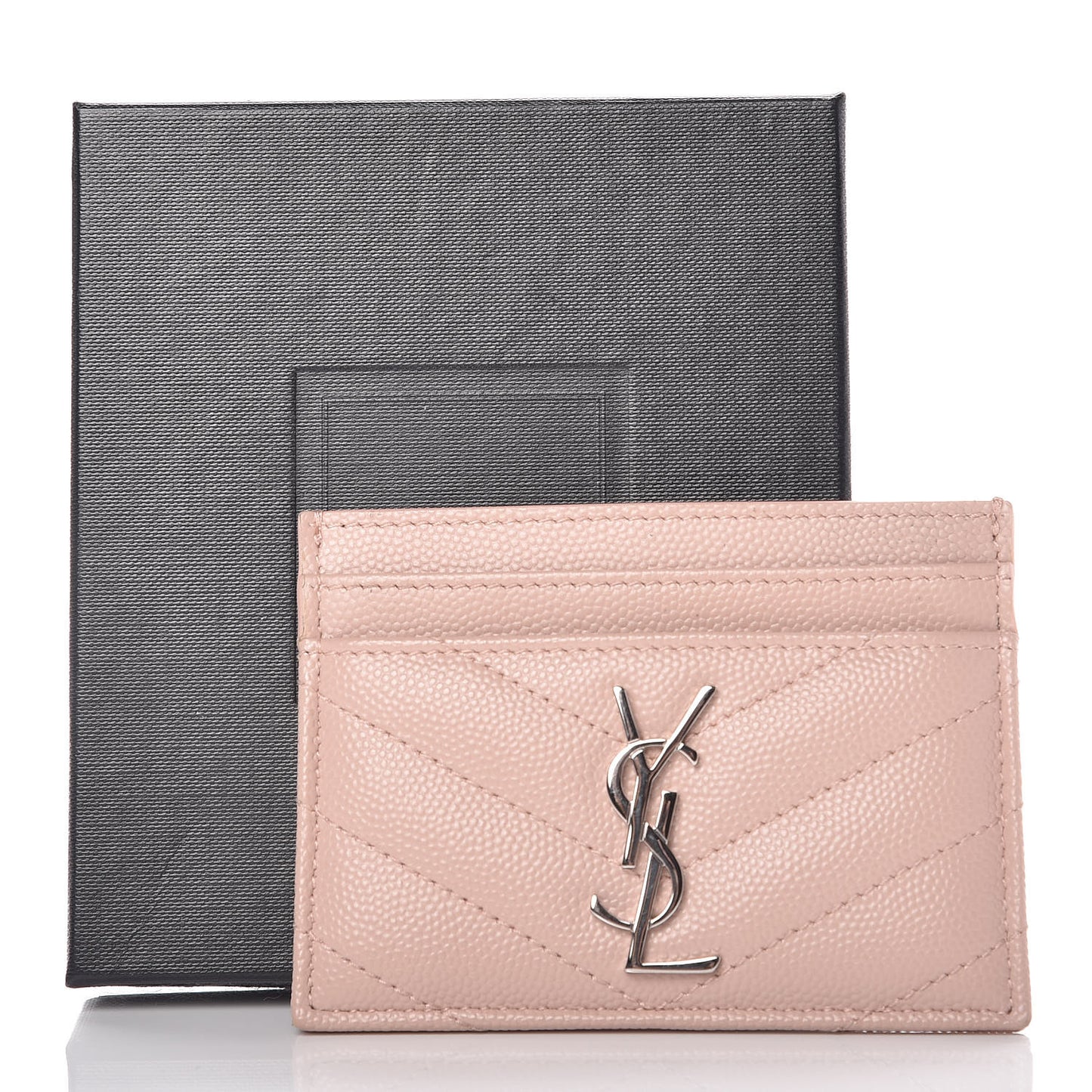 Grain De Poudre Matelasse Chevron Monogram Credit Card Case Pale Pink