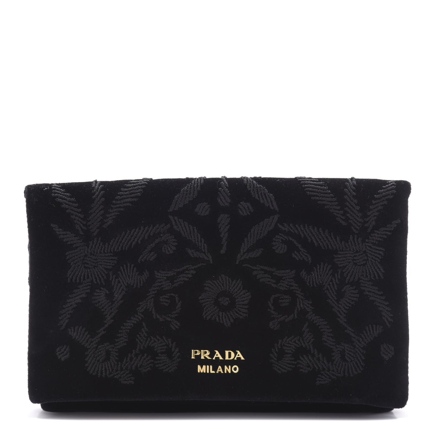 Velluto Velvet Embroidered Flap Clutch Black