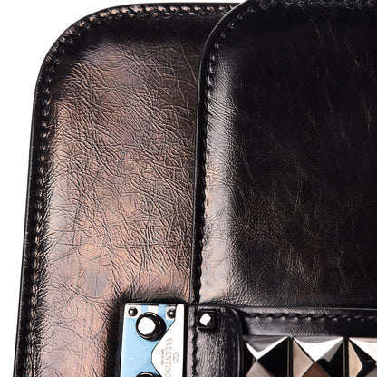 Valentino Garavani Craquele Calfskin Medium Glam Lock Rockstud Flap Black 10 of 10