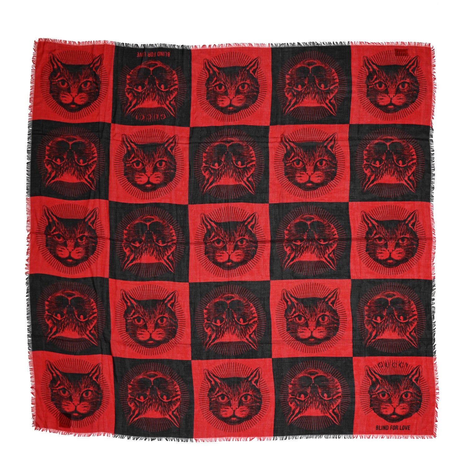 Gucci Modal Silk Mystic Cat Print Shawl Red Black 1 of 4