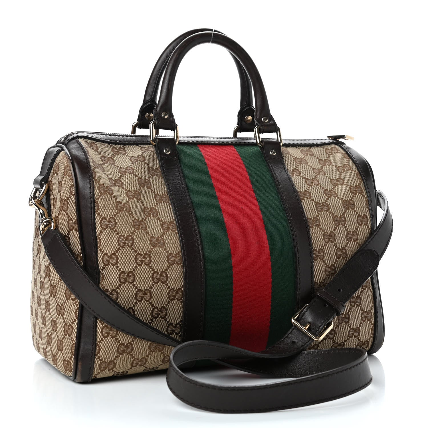 Gucci Monogram Vintage Web Medium Boston Dark Brown 2 of 4