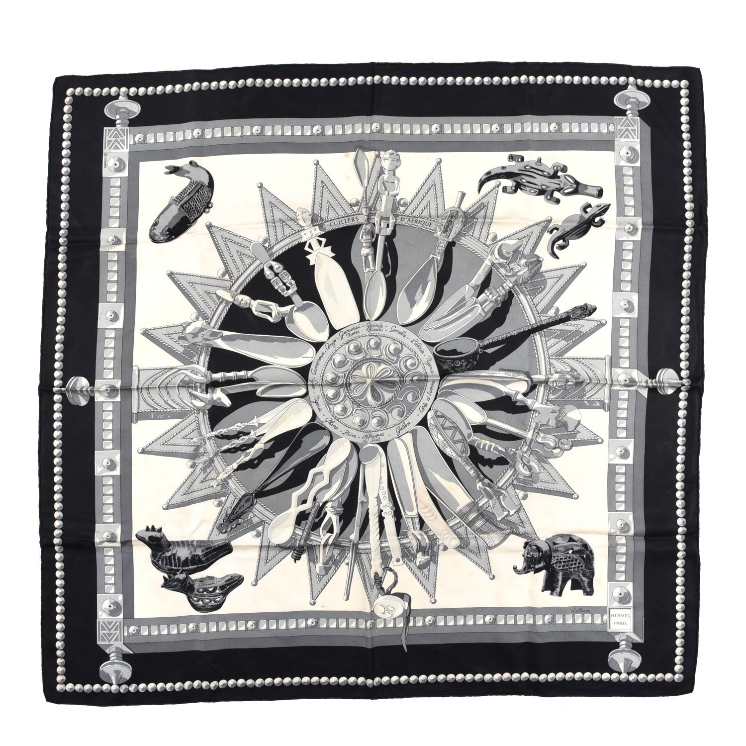 Hermes Silk Cuillers d'Afrique Scarf 90 1 of 12