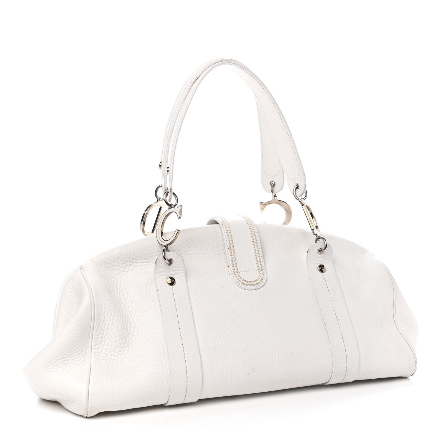 Christian Dior Calfskin Buckle Frame Satchel White 2 of 8