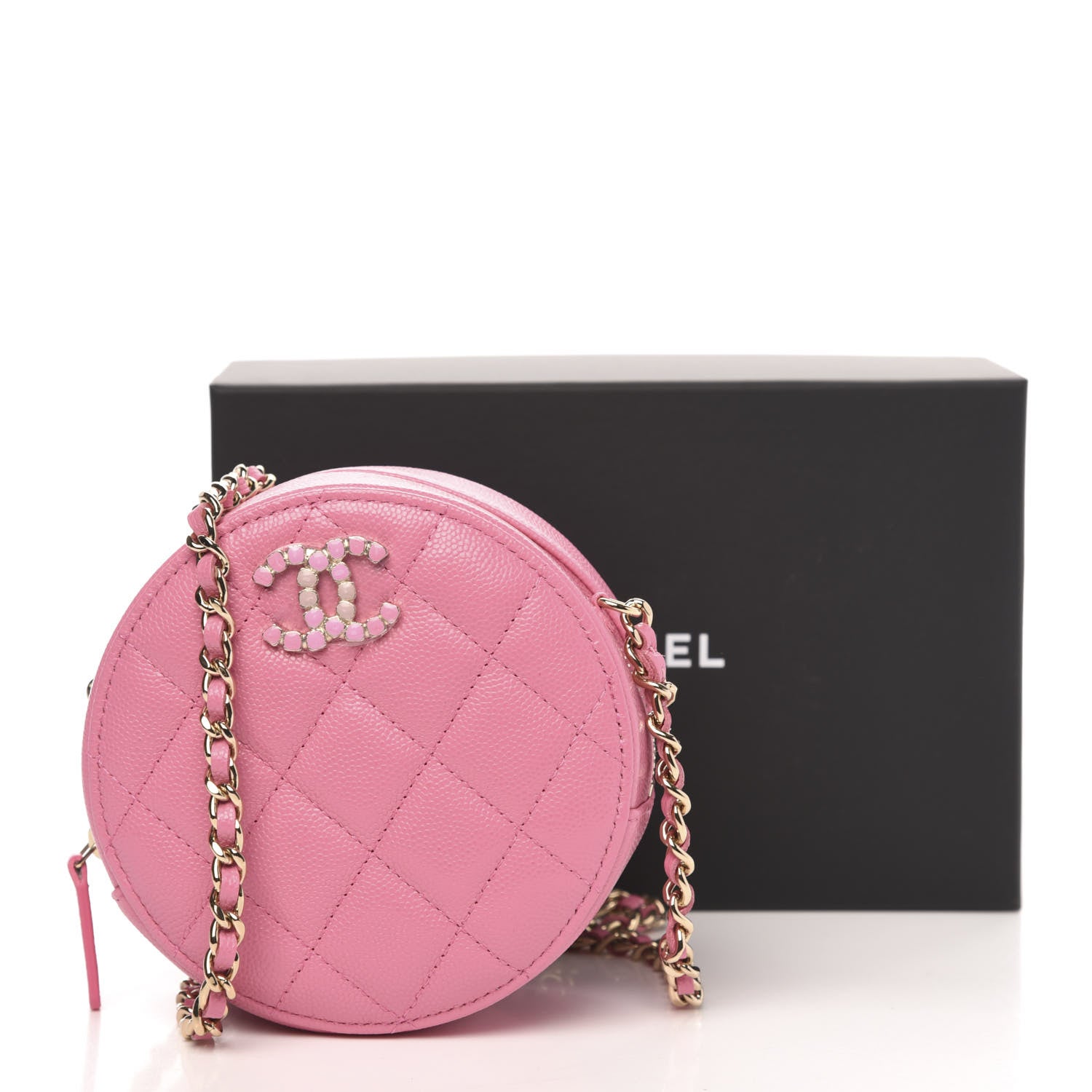 Chanel Caviar Quilted Gripoix CC Round Clutch With Chain Pink 11 of 11