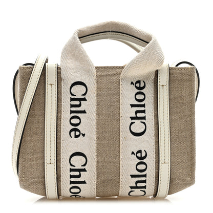 Chloe Cotton Calfskin Mini Woody Ribbon Tote White Light Brown 1 of 9