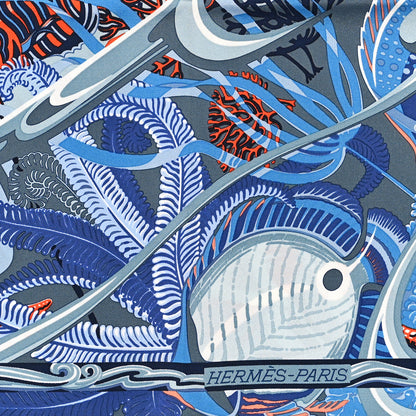 Hermes Silk De la Mer Au Ciel Scarf 90 Blue Jean Ceil Corail 2 of 3