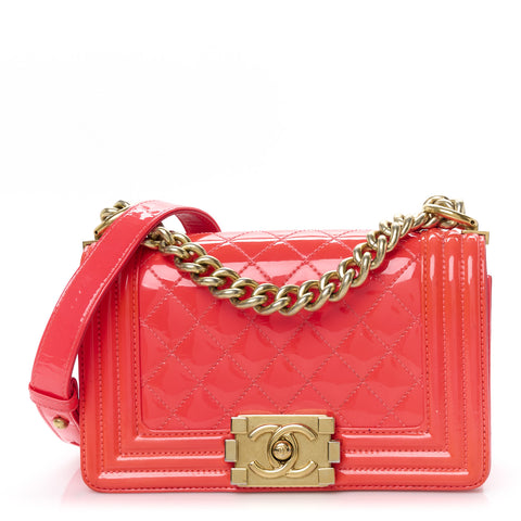 Patent Calfskin Quilted Small Boy Flap Pink