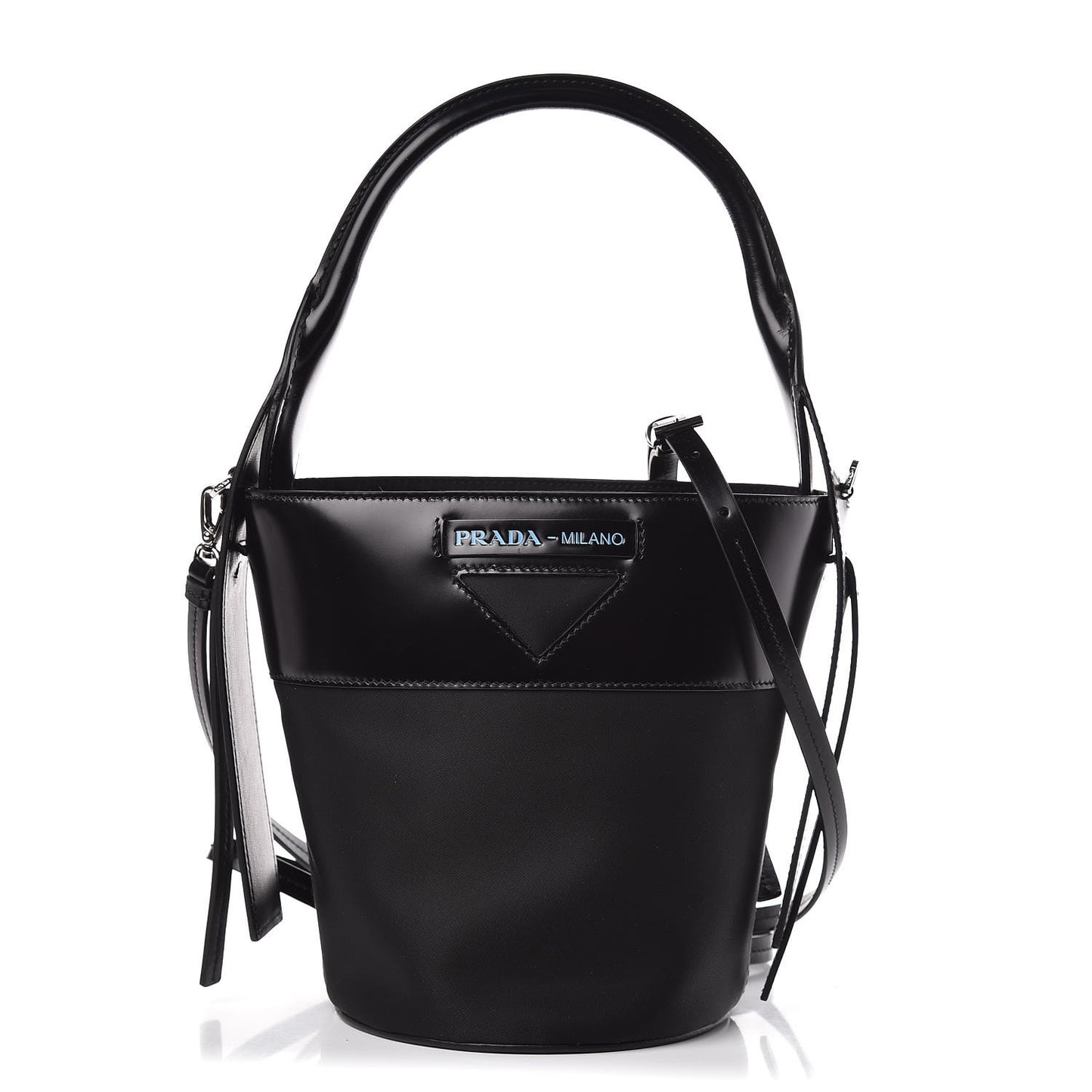 Calfskin Tessuto Nylon Ouverture Bucket Bag Black