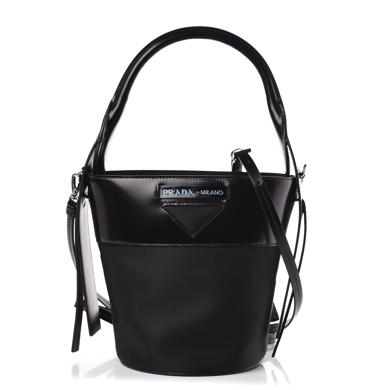 Prada Calfskin Tessuto Nylon Ouverture Bucket Bag Black 1 of 8