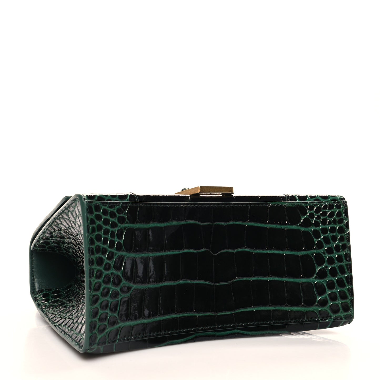 Shiny Calfskin Crocodile Embossed Small Hourglass Top Handle Bag Forest Green