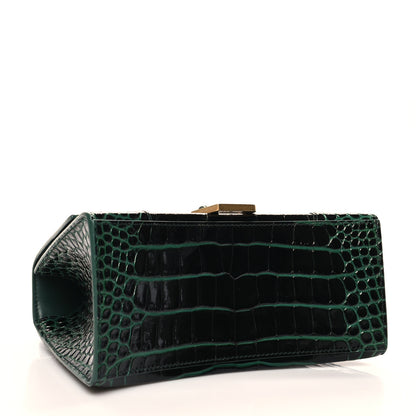 Balenciaga Shiny Calfskin Crocodile Embossed Small Hourglass Top Handle Bag Forest Green 4 of 10