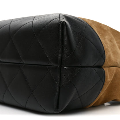 Chanel Suede Calfskin Shiny Lambskin Quilted Small Coco Base Shopping Bag Beige Black 10 of 10