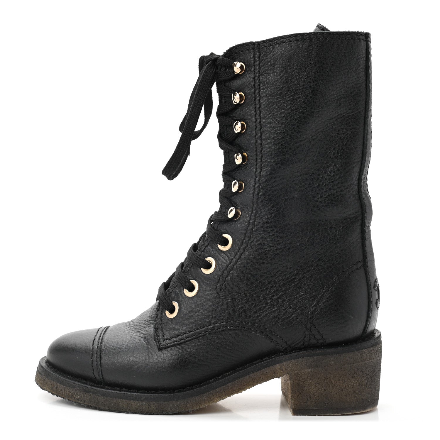 Chanel Calfskin CC Combat Boots 36 Black 1 of 8