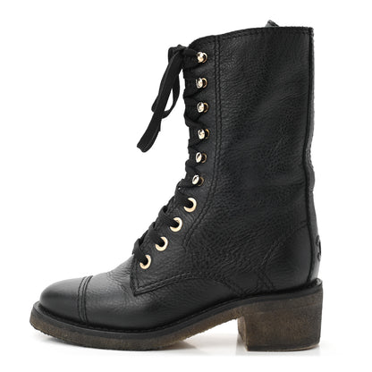Chanel Calfskin CC Combat Boots 36 Black 1 of 8