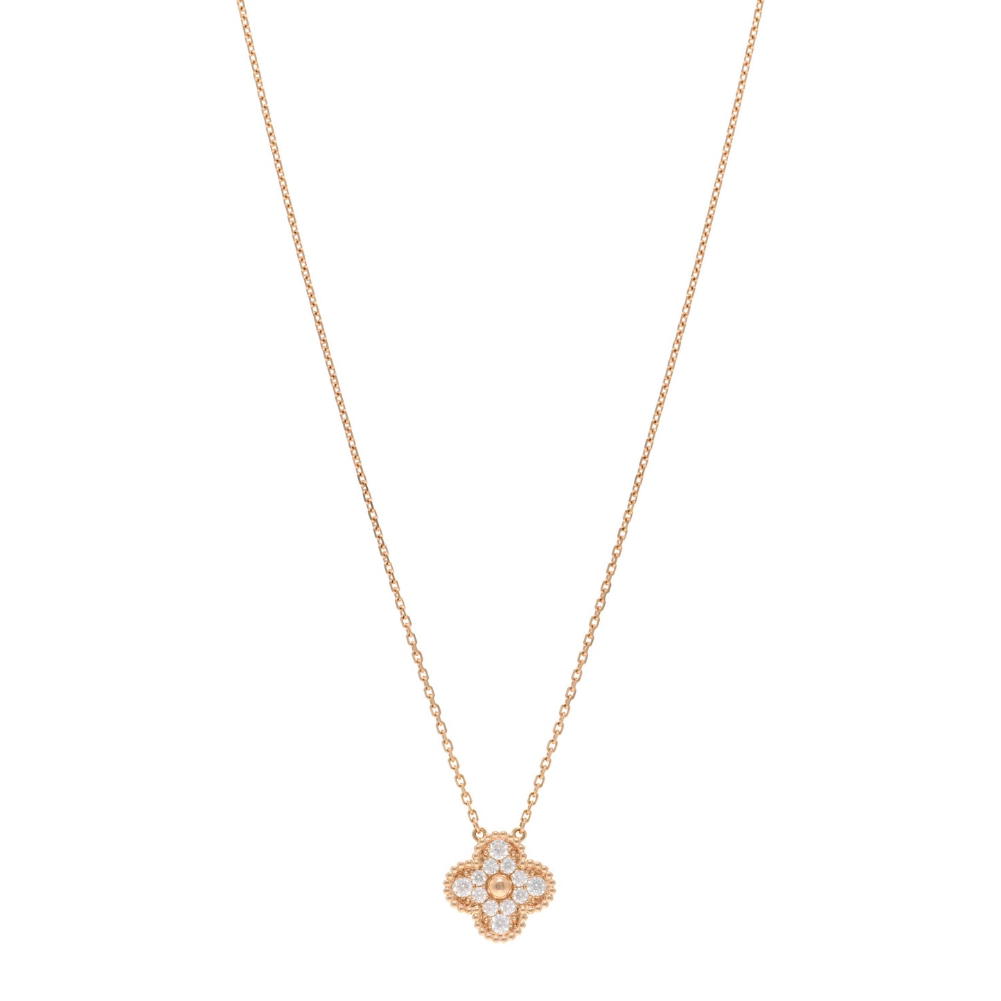 18K Rose Gold Diamond Vintage Alhambra Pendant Necklace