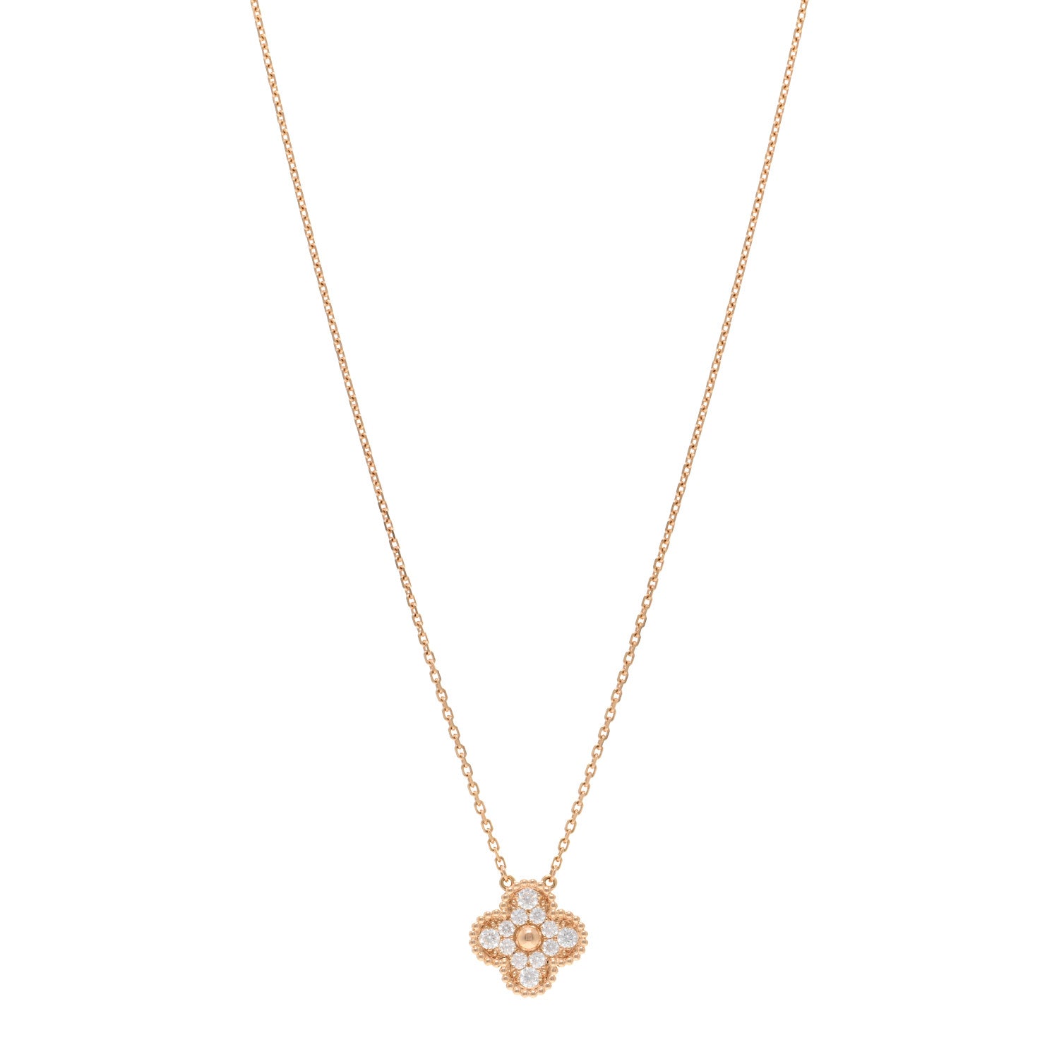 Van Cleef & Arpels 18K Rose Gold Diamond Vintage Alhambra Pendant Necklace 1 of 6