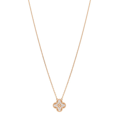 Van Cleef & Arpels 18K Rose Gold Diamond Vintage Alhambra Pendant Necklace 1 of 6