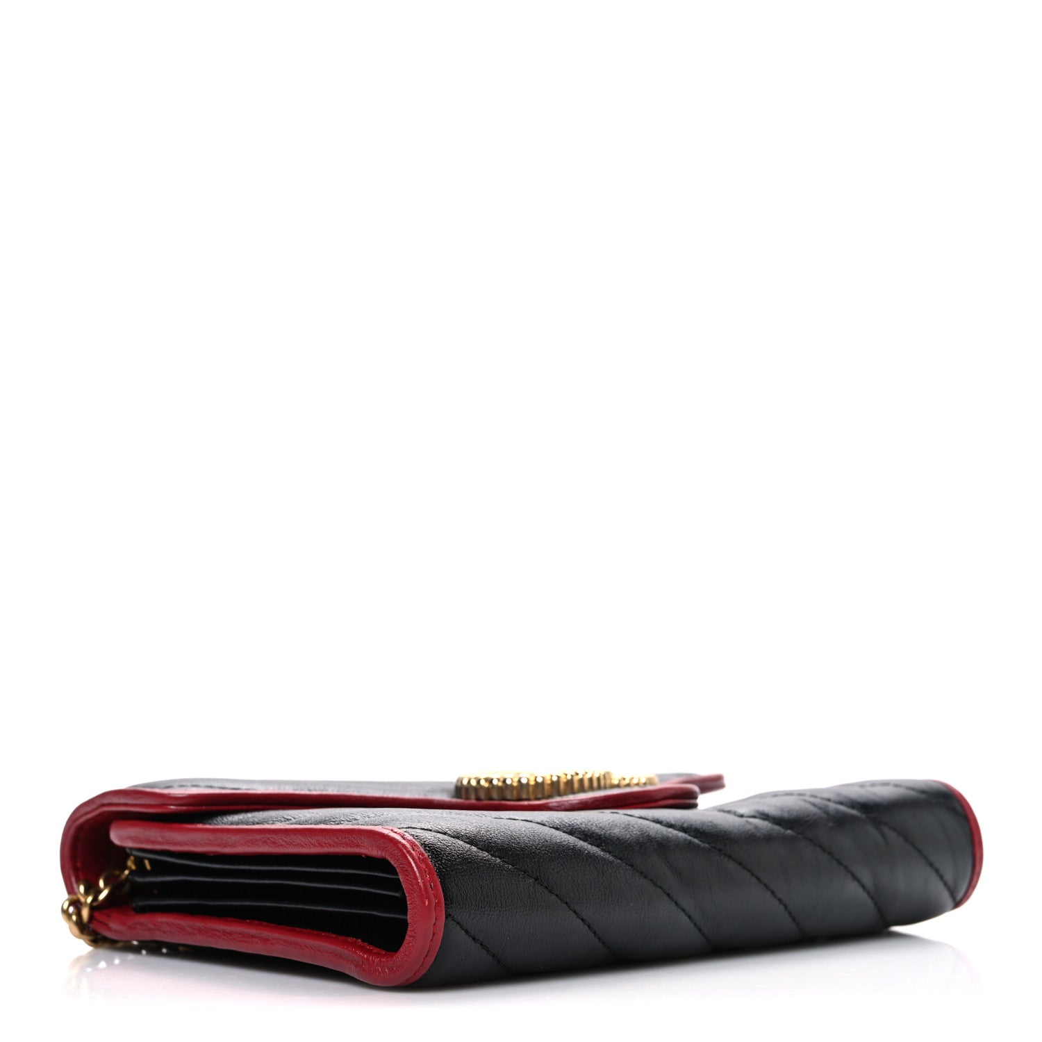 Gucci Vintage Effect Calfskin Matelasse Diagonal Torchon GG Marmont Chain Wallet Black Romantic Cherry 4 of 10