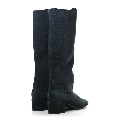 Chanel Suede CC Boots 37.5 Navy Blue 4 of 10