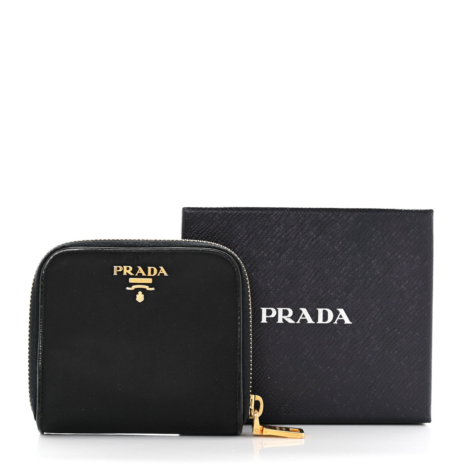 Prada Tessuto Nylon Patent Compact Zip Around Wallet Black 12 of 12