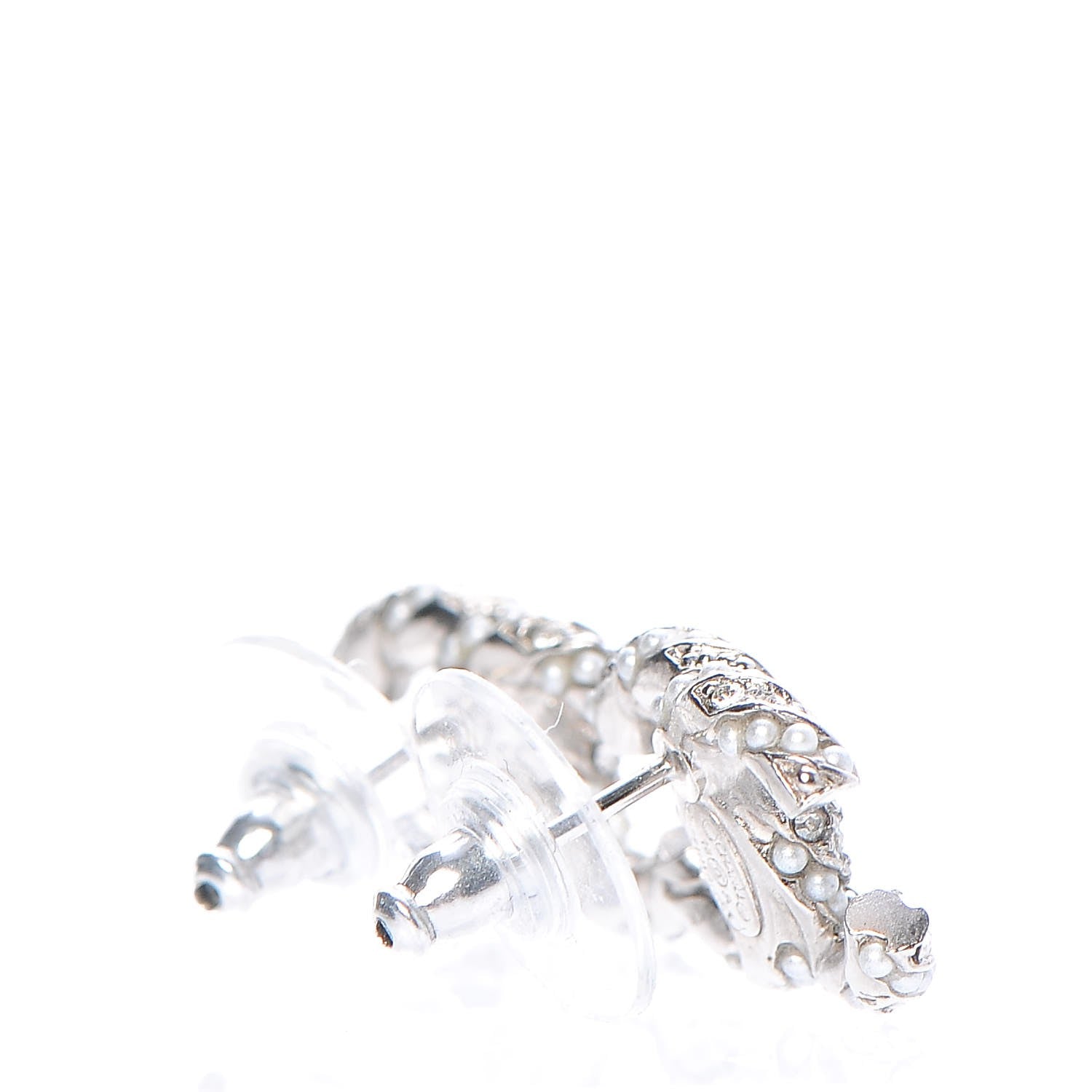 Chanel Pearl Crystal CC Twisted Earrings Grey 3 of 5