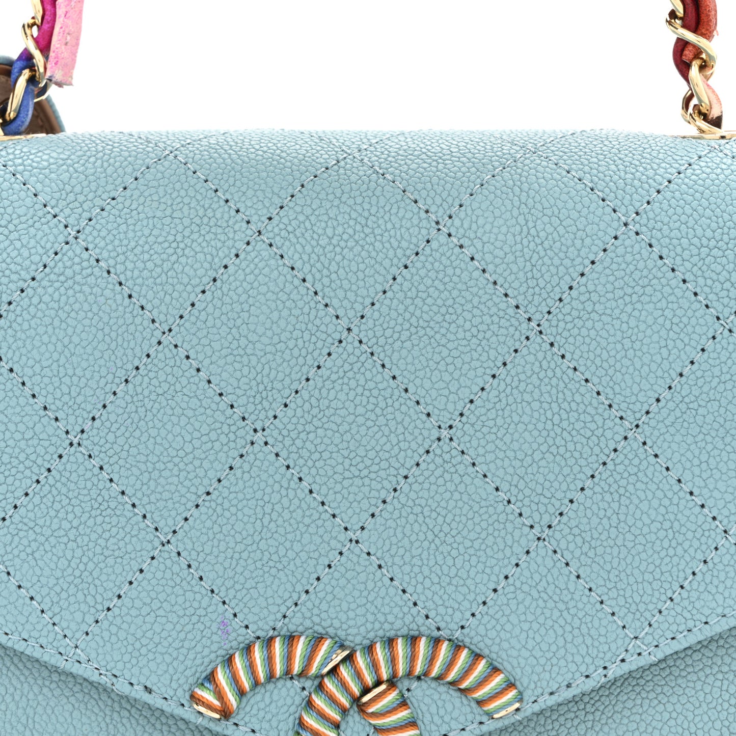 Grained Calfskin Quilted Small Cuba Top Handle Flap Blue