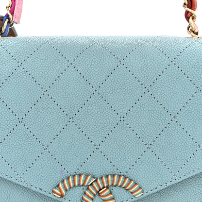 Chanel Grained Calfskin Quilted Small Cuba Top Handle Flap Blue 8 of 10