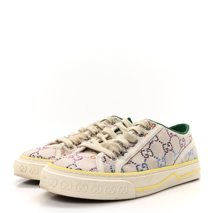 Gucci Canvas Lame Crystal GG Monogram Womens 1977 Tennis Sneakers 37.5 Gardenia Silver Mystic White 4 of 8