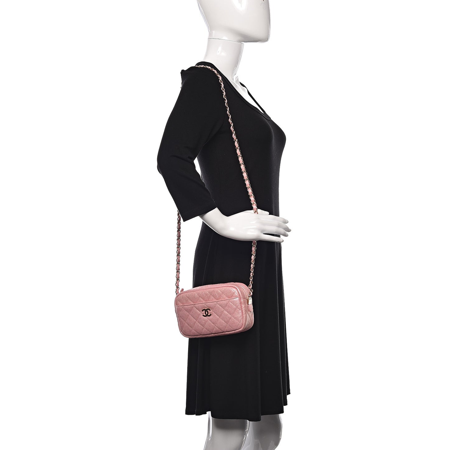 Iridescent Caviar Quilted Small Timeless Camera Case Pink