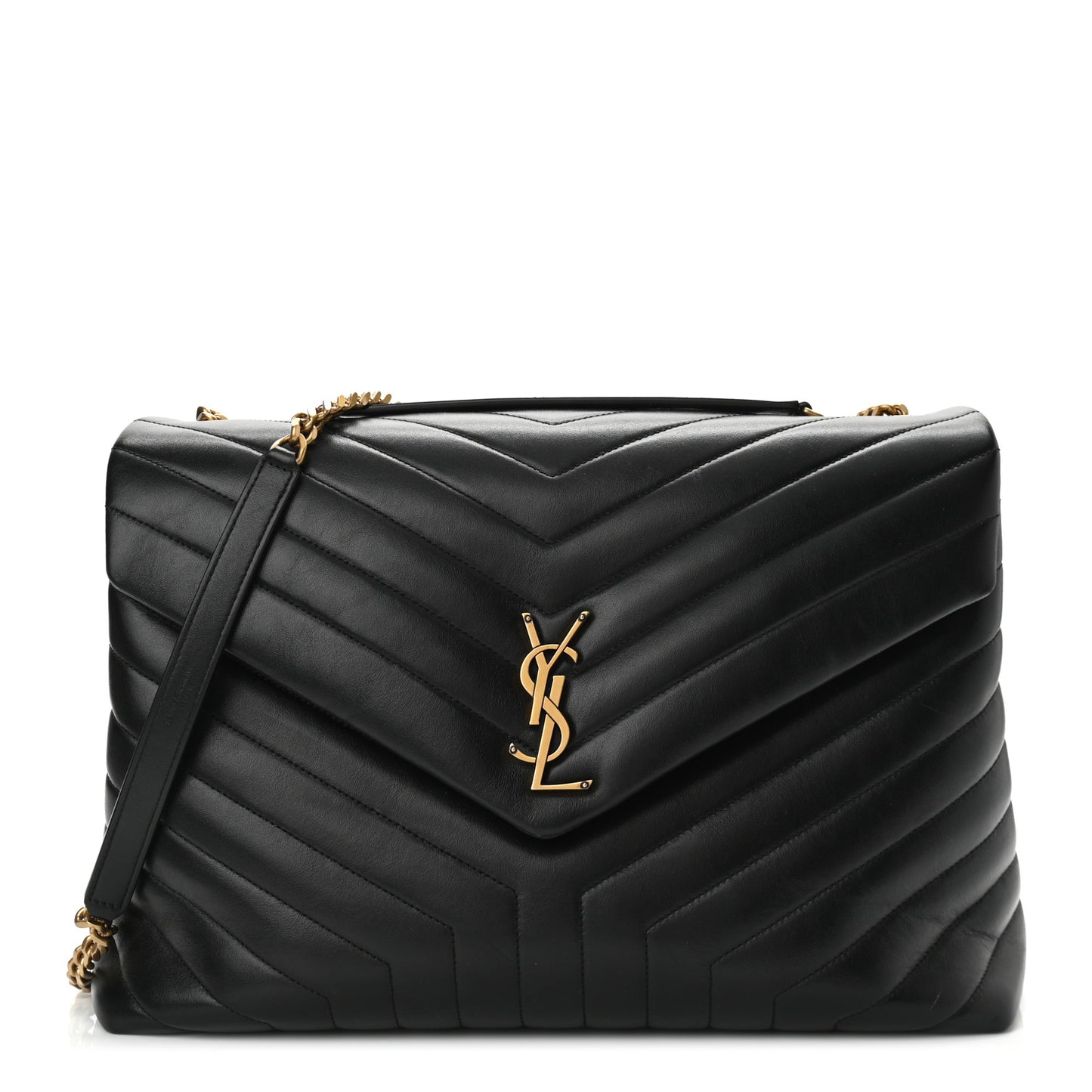 Calfskin Y Quilted Monogram Large Loulou Chain Satchel Black