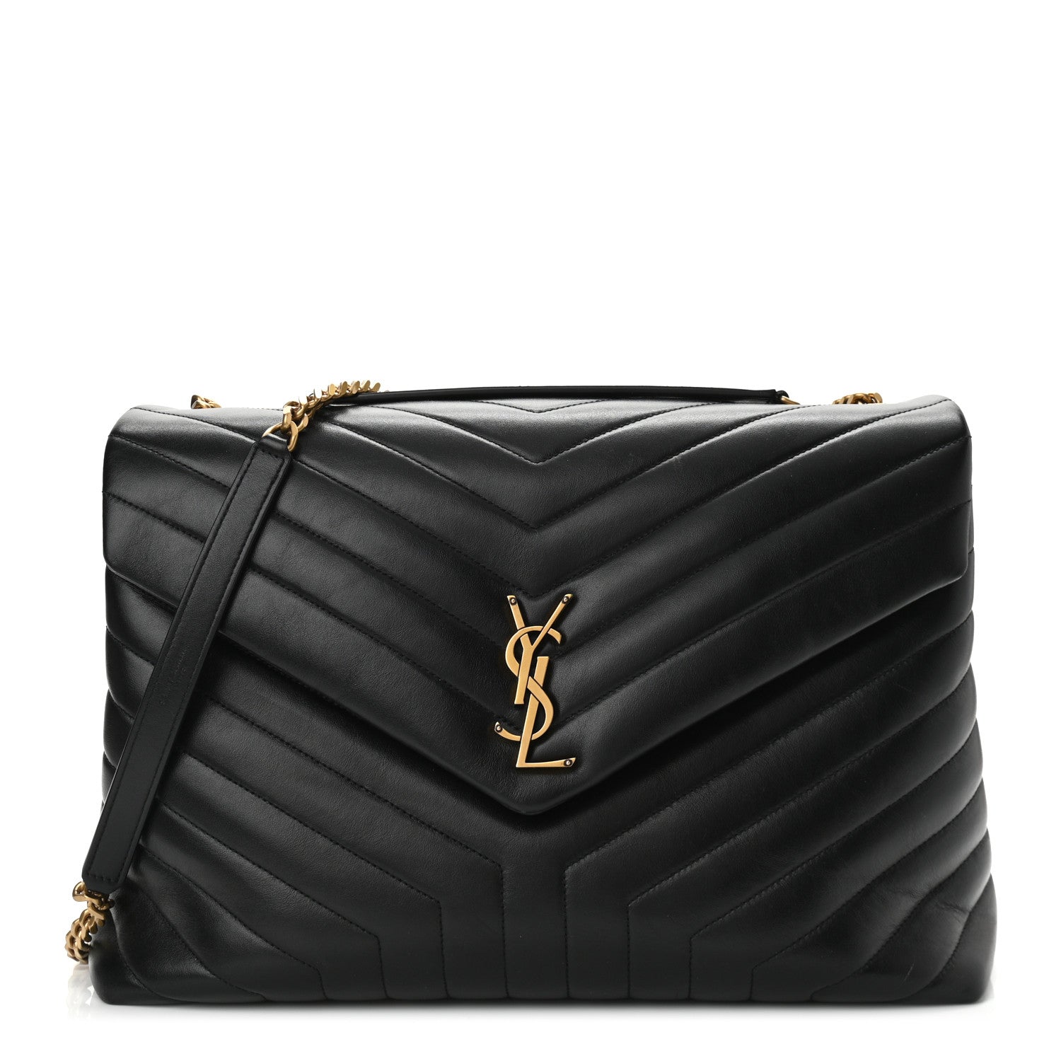 Saint Laurent Calfskin Y Quilted Monogram Large Loulou Chain Satchel Black 1 of 9