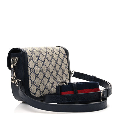 Gucci GG Supreme Monogram Textured Dollar Calfskin Web Mini Horsebit 1955 Shoulder Bag Beige Blue 3 of 10