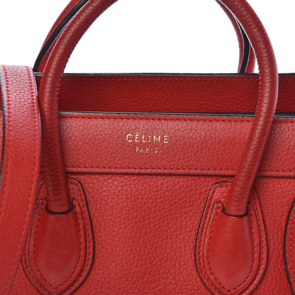 Celine Drummed Calfskin Nano Luggage Red 9 of 11