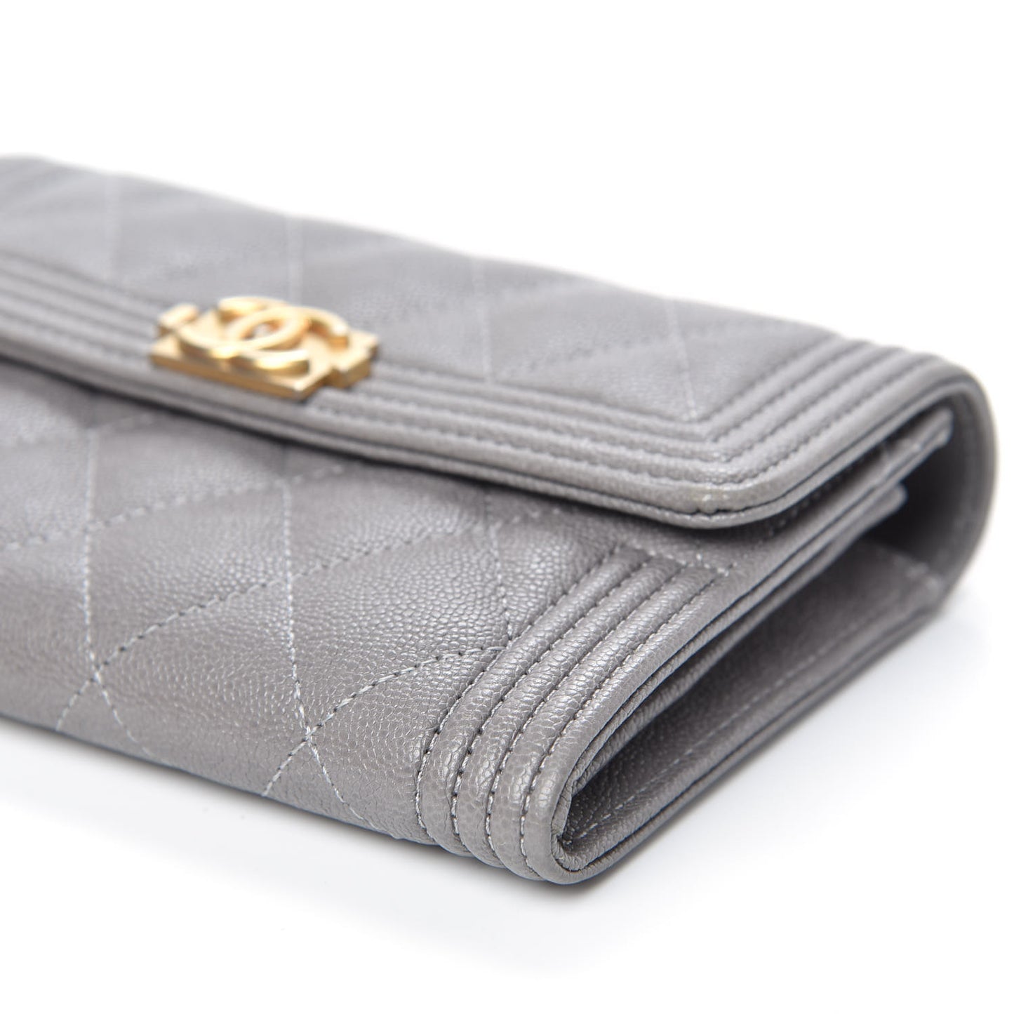 Caviar Quilted Medium Boy Flap Wallet Grey
