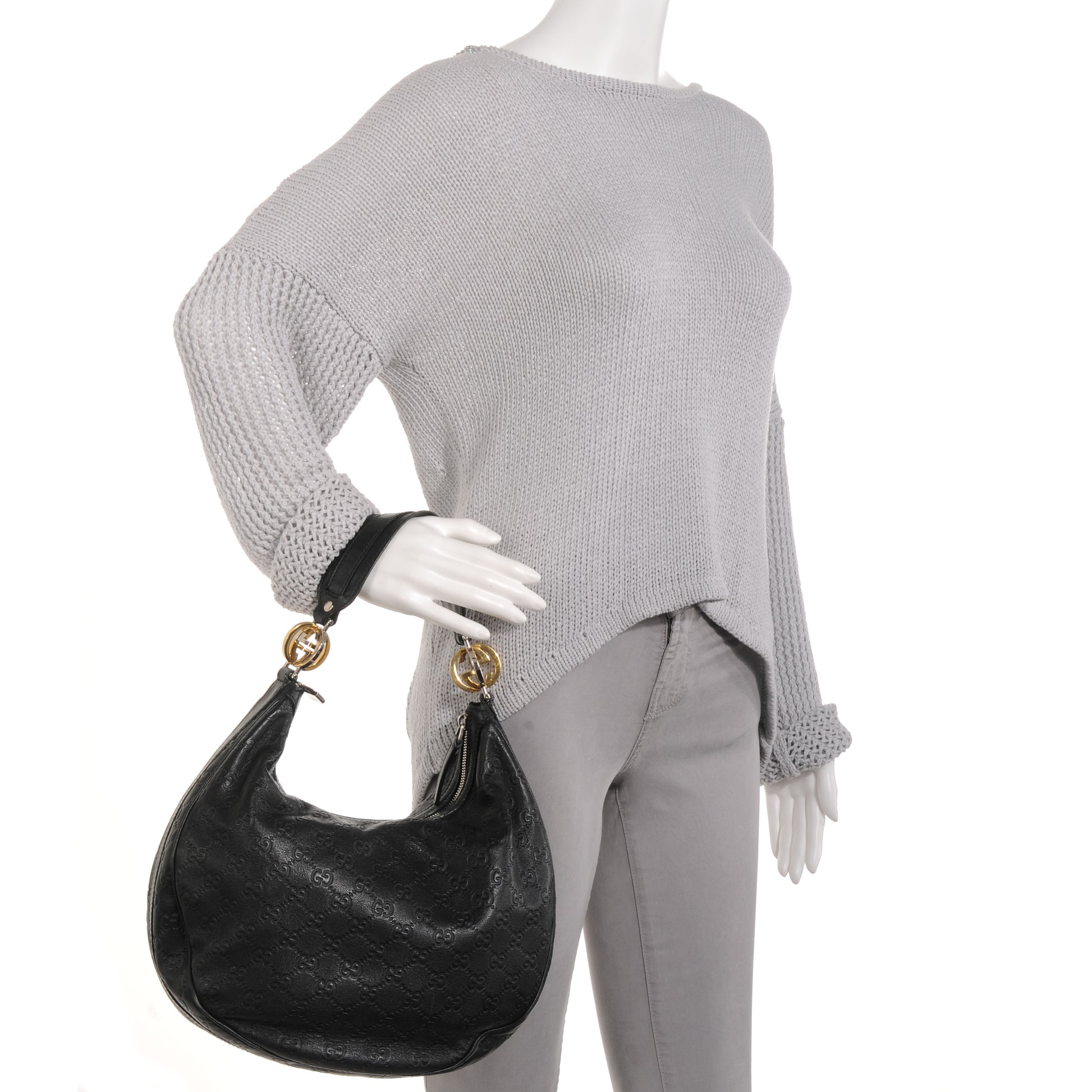 Gucci Guccissima GG Twins Medium Hobo Black 2 of 7