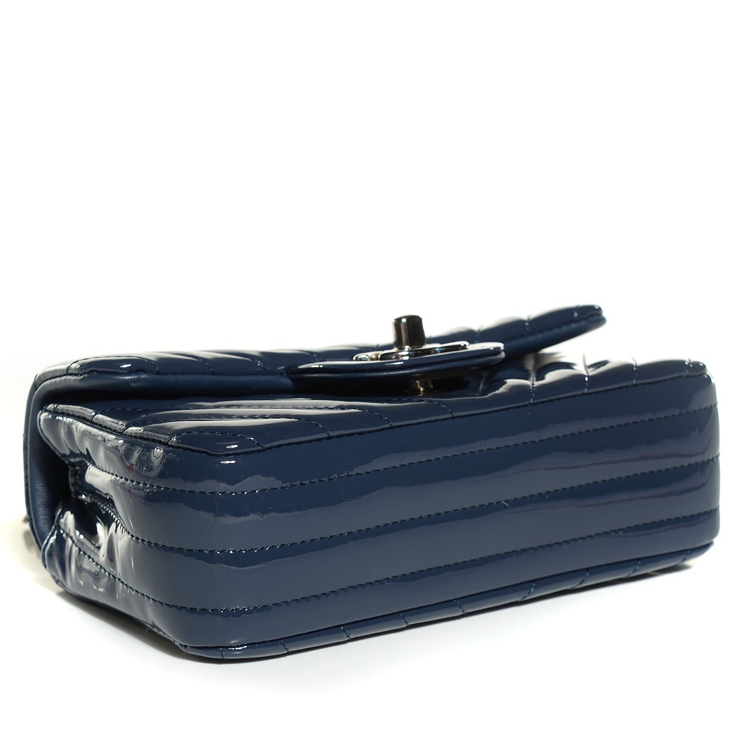 Chanel Patent Chevron Quilted Extra Mini Flap Dark Blue 4 of 9