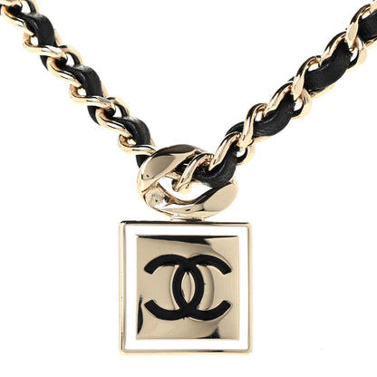 Chanel Metal Lambskin CC Chain Necklace Gold Black 3 of 4